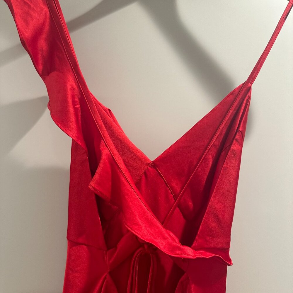 Urban Outfitters Red Satin Gown with Ruffle Detailing and Open Back - Picture 8 of 10